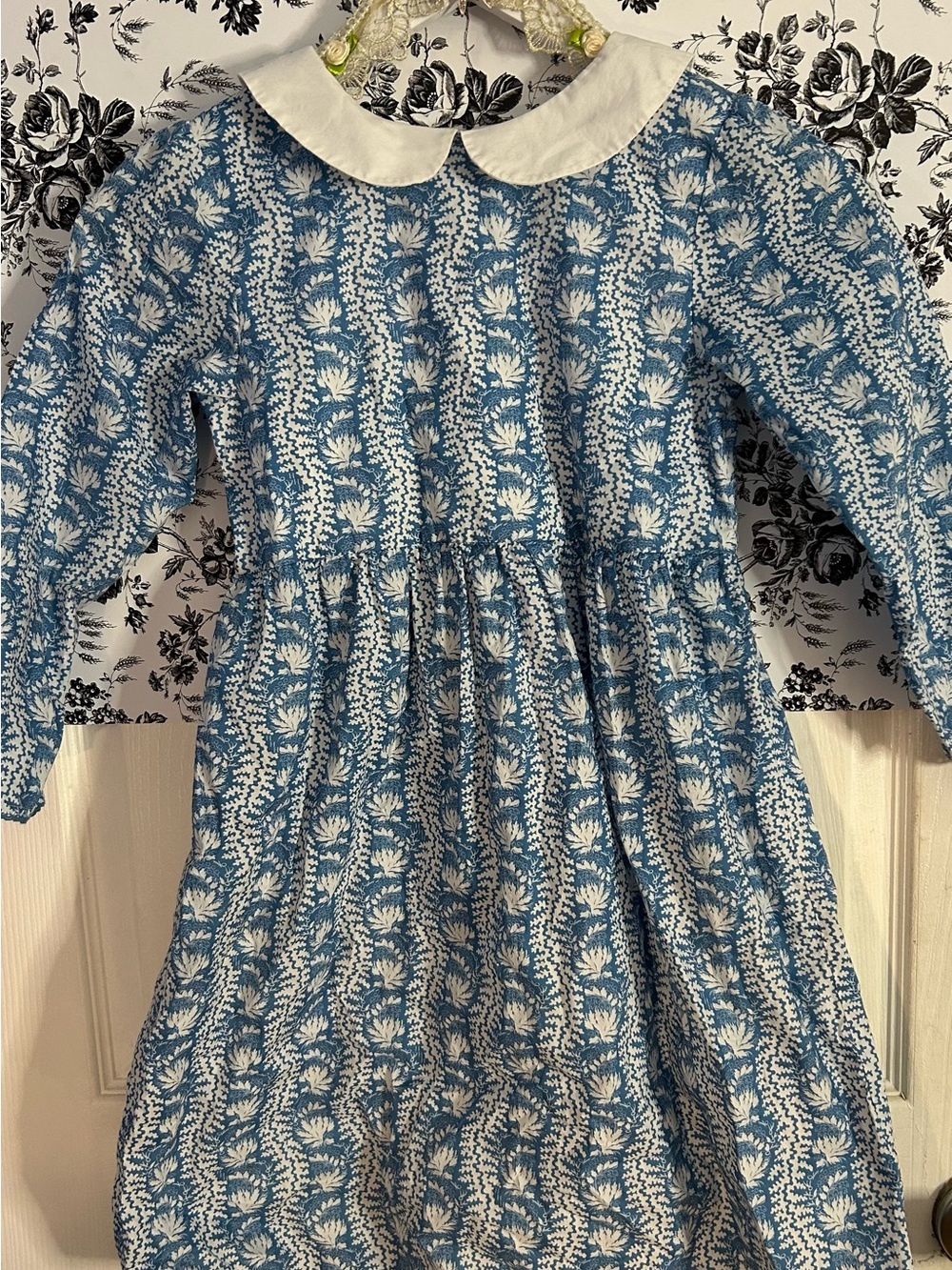 Hill House Blue and White Floral Peter Pan Collar Dress Sz 9/10 girl